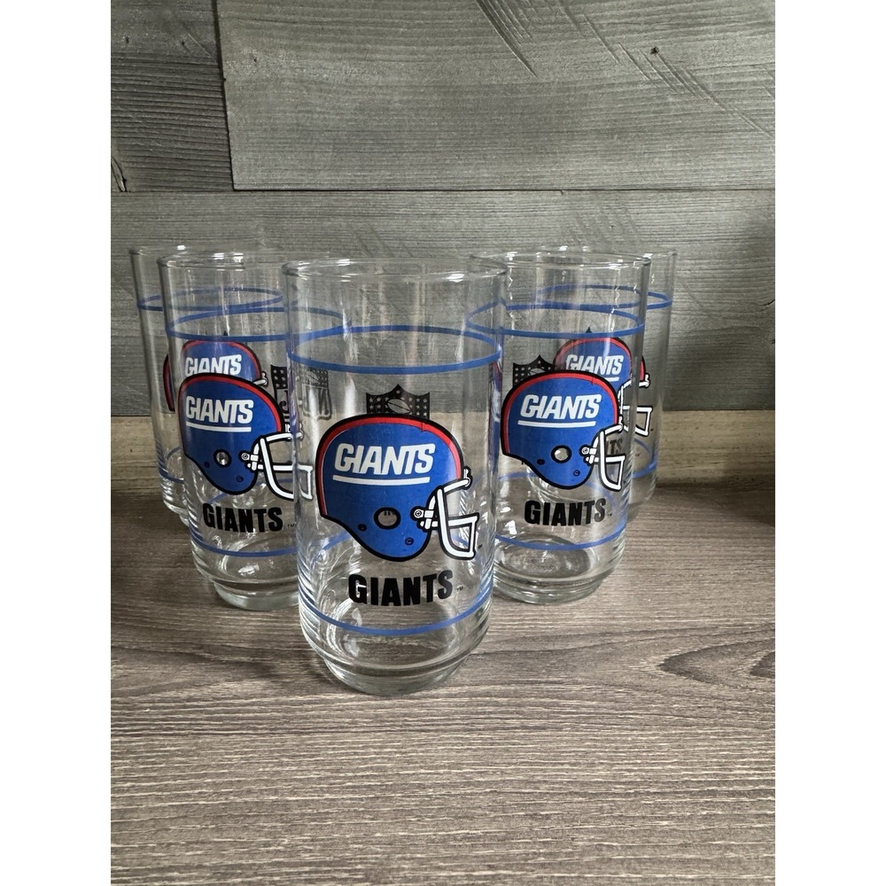 New York Giants Vintage NFL Mobil 16 Oz Drinking Glass Tumbler NEW Set of 5